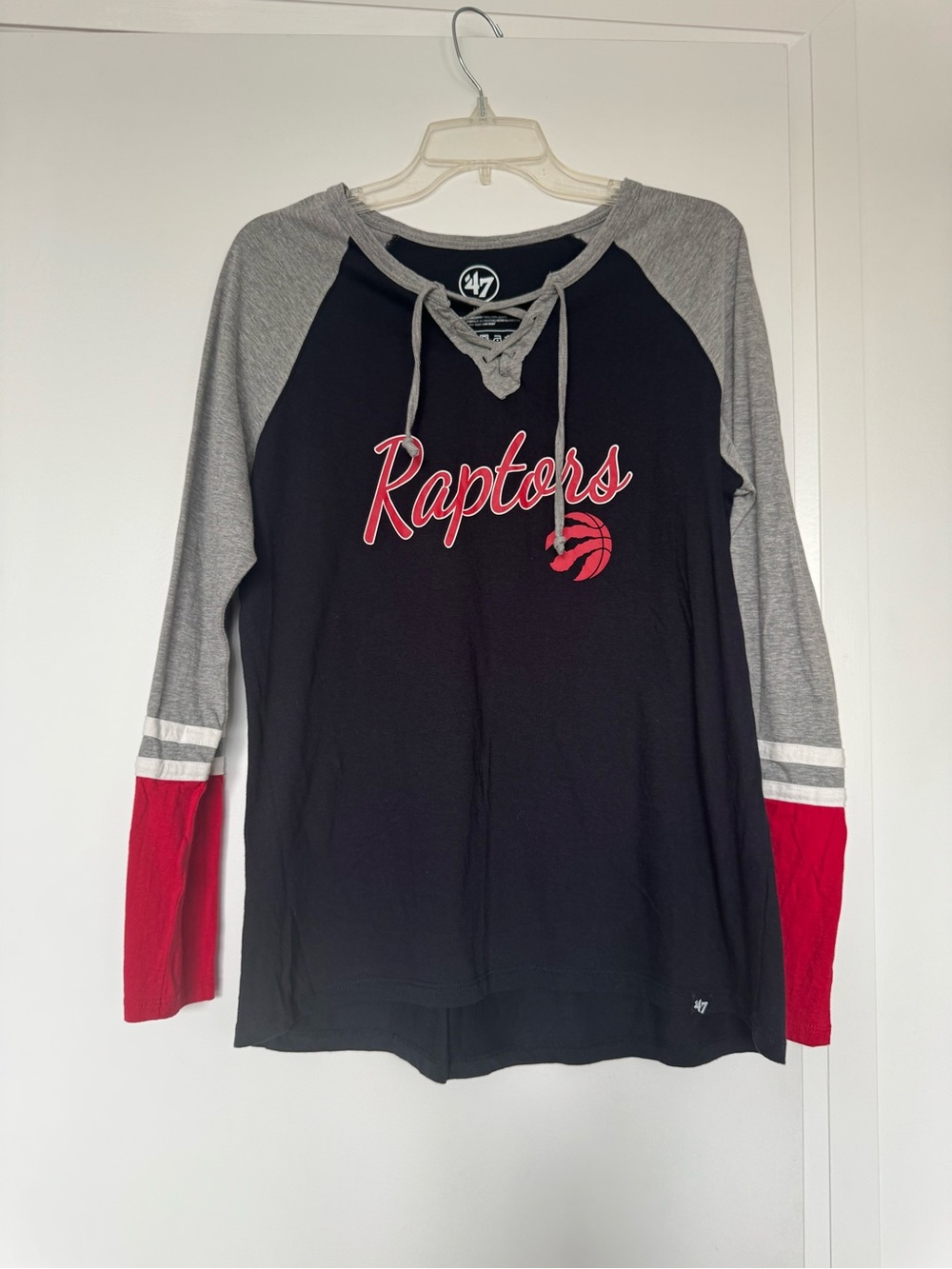 47 Women's Toronto Raptors Black, Gray & Red Lace-Up Raglan Top